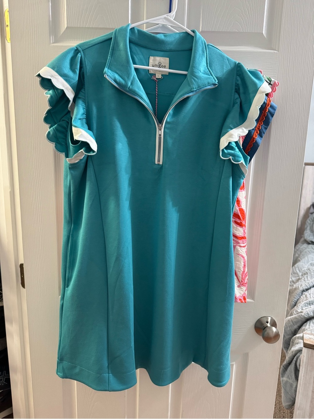 umgee womens Athletc Teal Ruffle Sleeve Dress